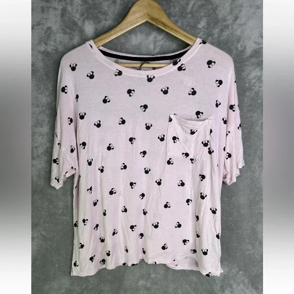 Disney Minnie Mouse Mickey Mouse Pajama Set Top Shorts Pink Black Large - Picture 4 of 15